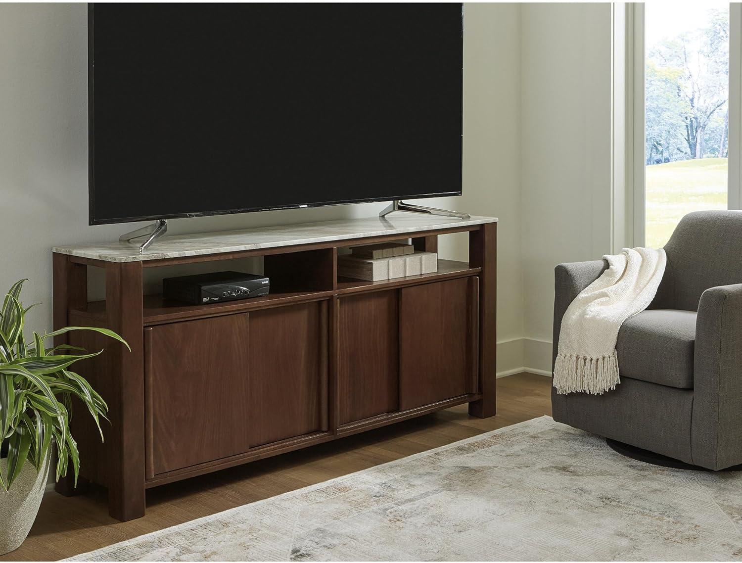 imageSignature Design by Ashley Tobinville Contemporary 4Door Accent Cabinet with Fixed Shelves Dark Brown