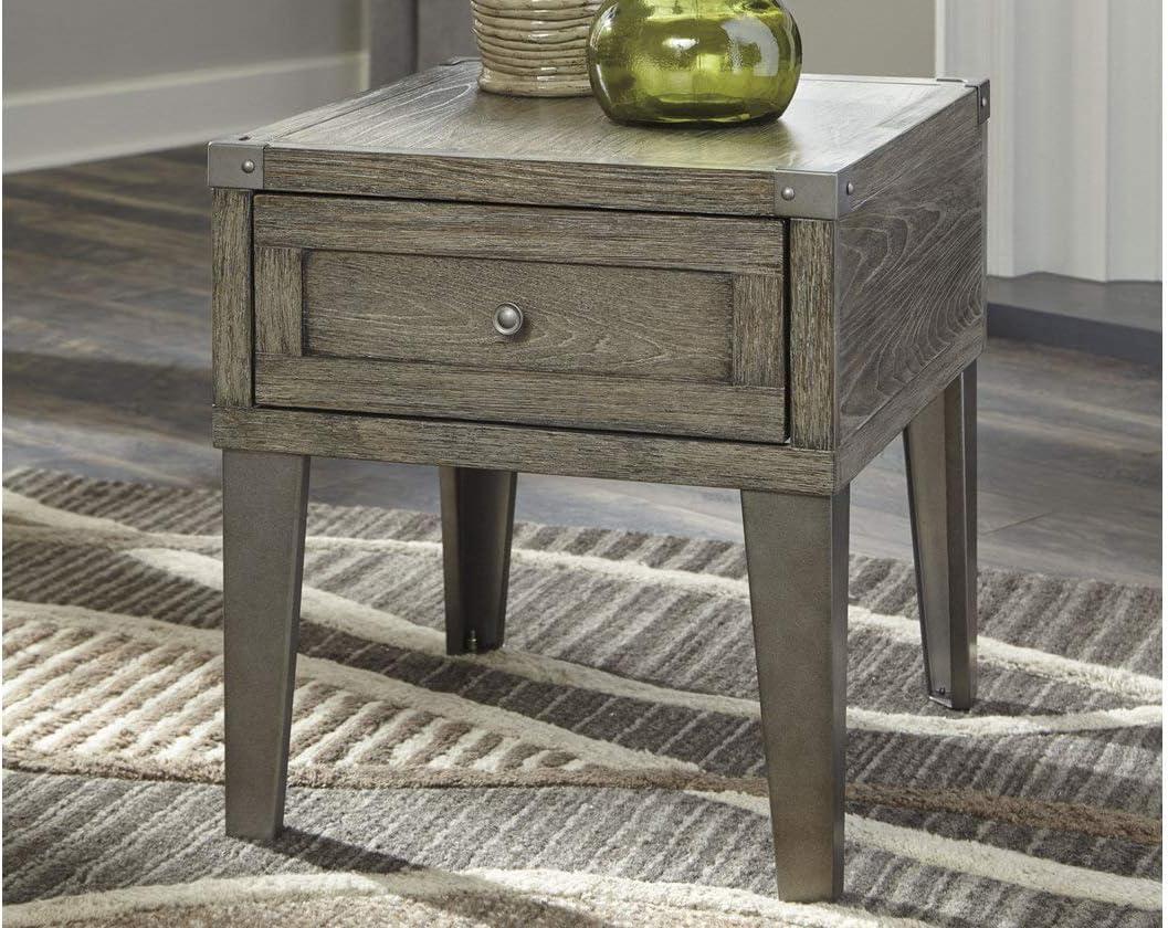 imageSignature Design by Ashley Todoe Industrial SpringLift Top Coffee Table 2 Storage Drawers Metal Legs Wood 5438quot W x 285quot D x 1825quot H Dark Gray ampamp Weathered Pine FinishRustic Brown