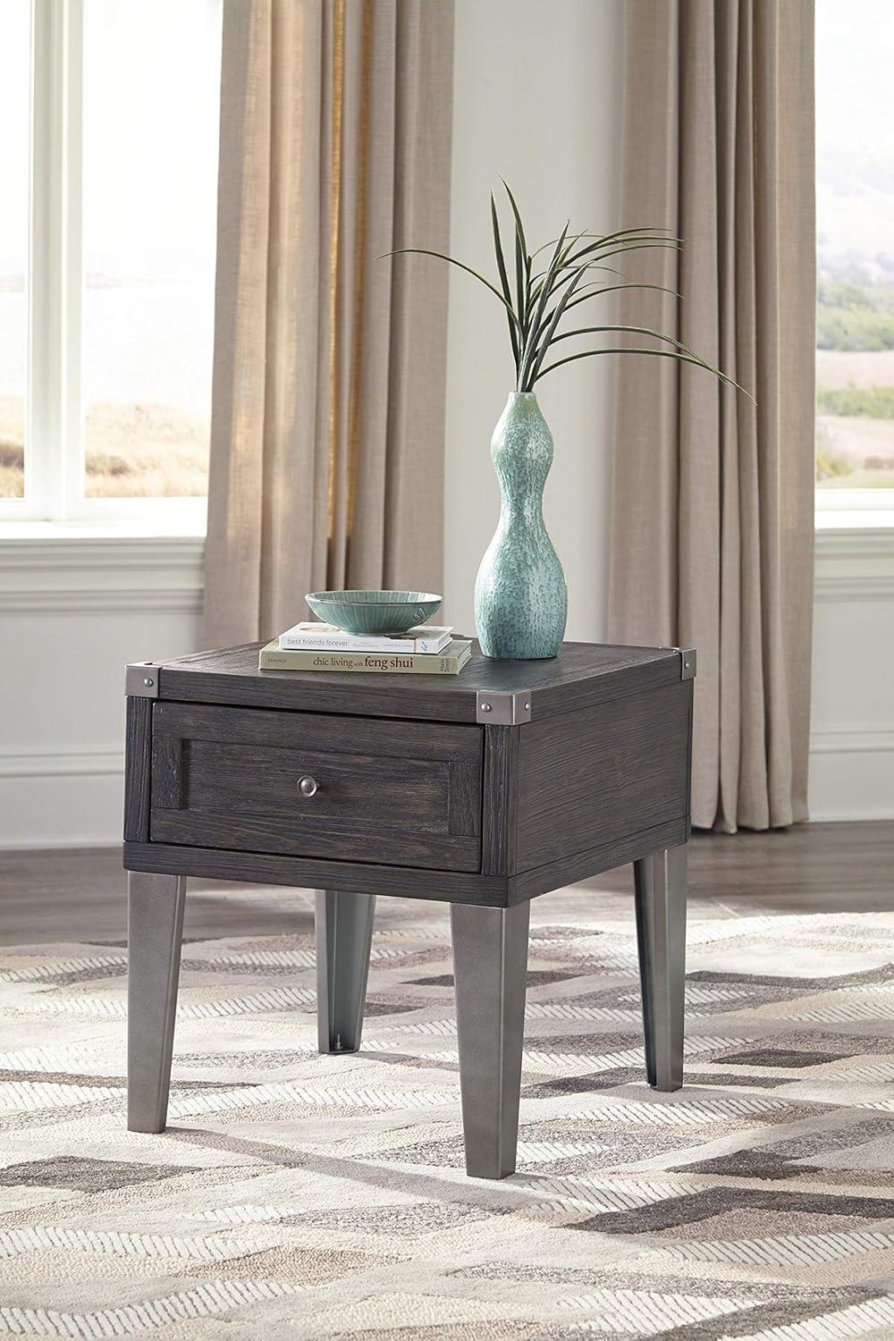 imageSignature Design by Ashley Todoe Industrial SpringLift Top Coffee Table 2 Storage Drawers Metal Legs Wood 5438quot W x 285quot D x 1825quot H Dark Gray ampamp Weathered Pine FinishDark Gray