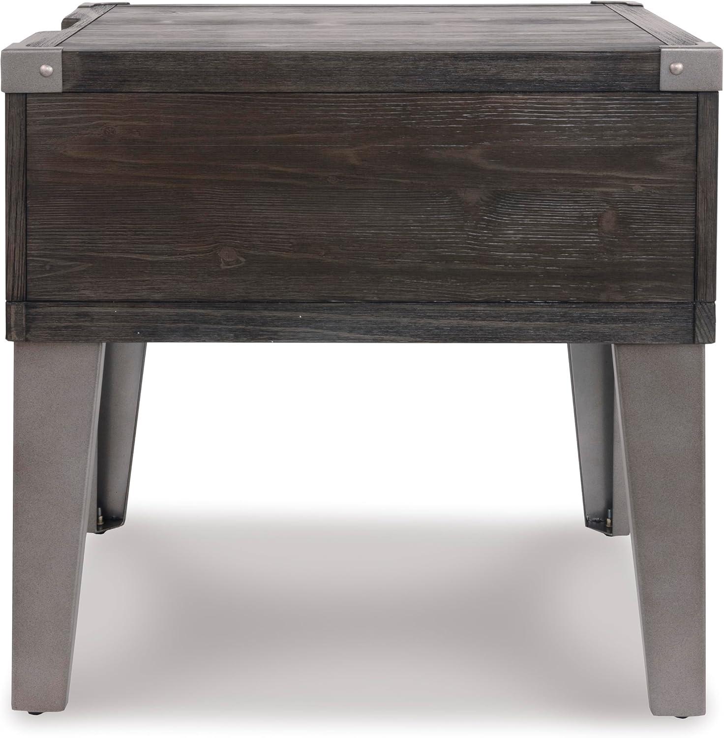 imageSignature Design by Ashley Todoe Industrial SpringLift Top Coffee Table 2 Storage Drawers Metal Legs Wood 5438quot W x 285quot D x 1825quot H Dark Gray ampamp Weathered Pine FinishDark Gray