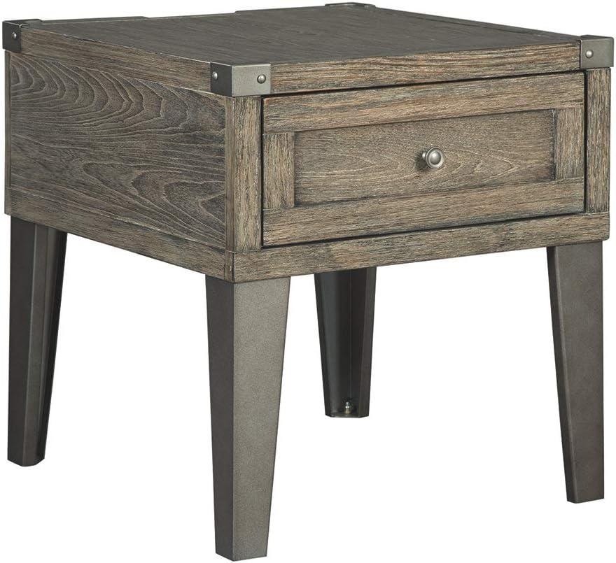 imageSignature Design by Ashley Todoe Industrial SpringLift Top Coffee Table 2 Storage Drawers Metal Legs Wood 5438quot W x 285quot D x 1825quot H Dark Gray ampamp Weathered Pine FinishRustic Brown