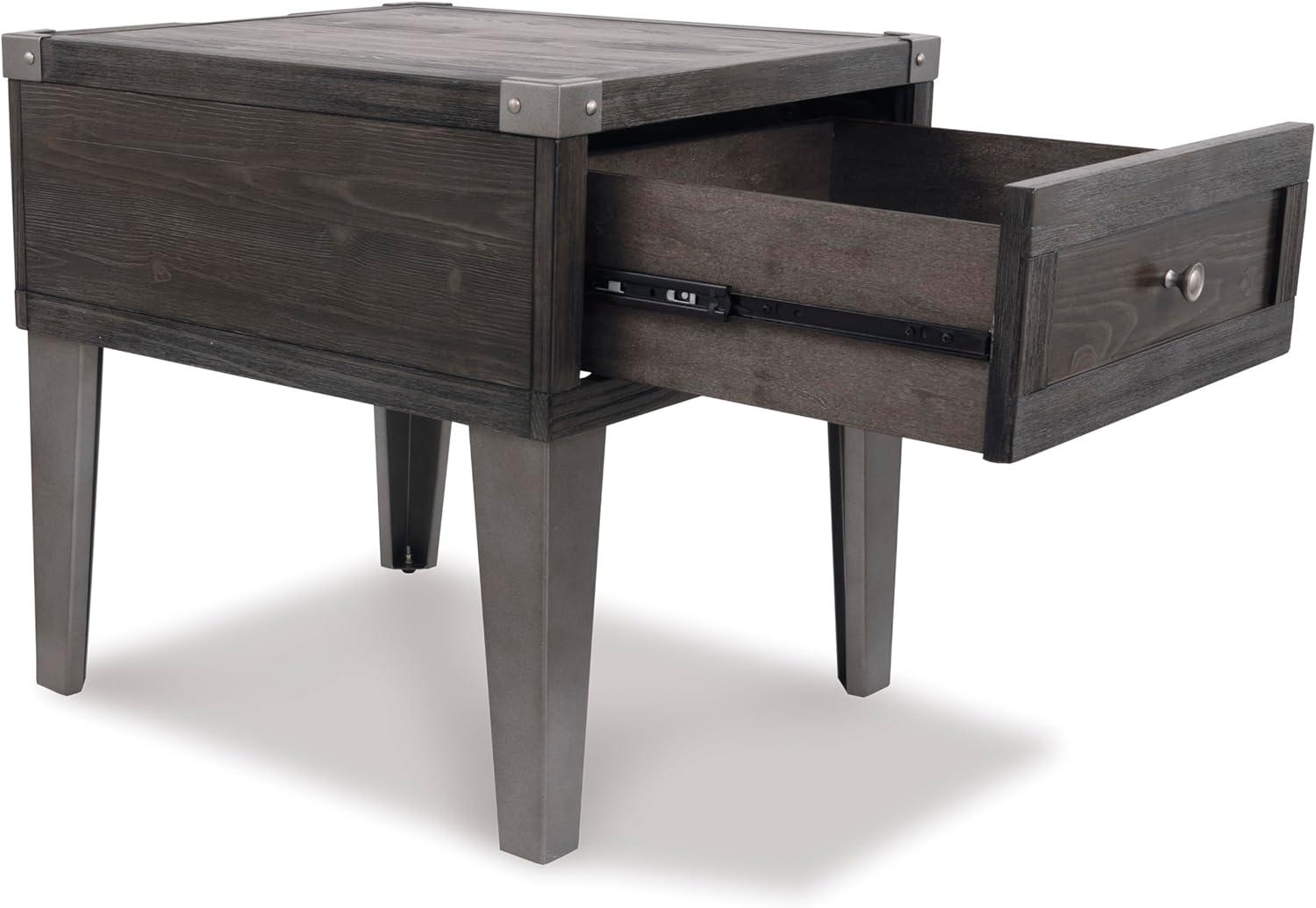 imageSignature Design by Ashley Todoe Industrial SpringLift Top Coffee Table 2 Storage Drawers Metal Legs Wood 5438quot W x 285quot D x 1825quot H Dark Gray ampamp Weathered Pine FinishDark Gray