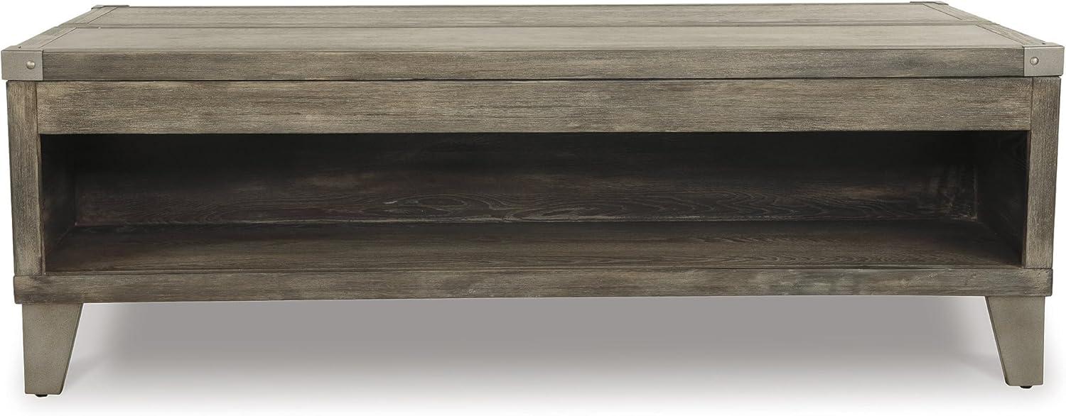 imageSignature Design by Ashley Todoe Industrial SpringLift Top Coffee Table 2 Storage Drawers Metal Legs Wood 5438quot W x 285quot D x 1825quot H Dark Gray ampamp Weathered Pine FinishRustic Brown