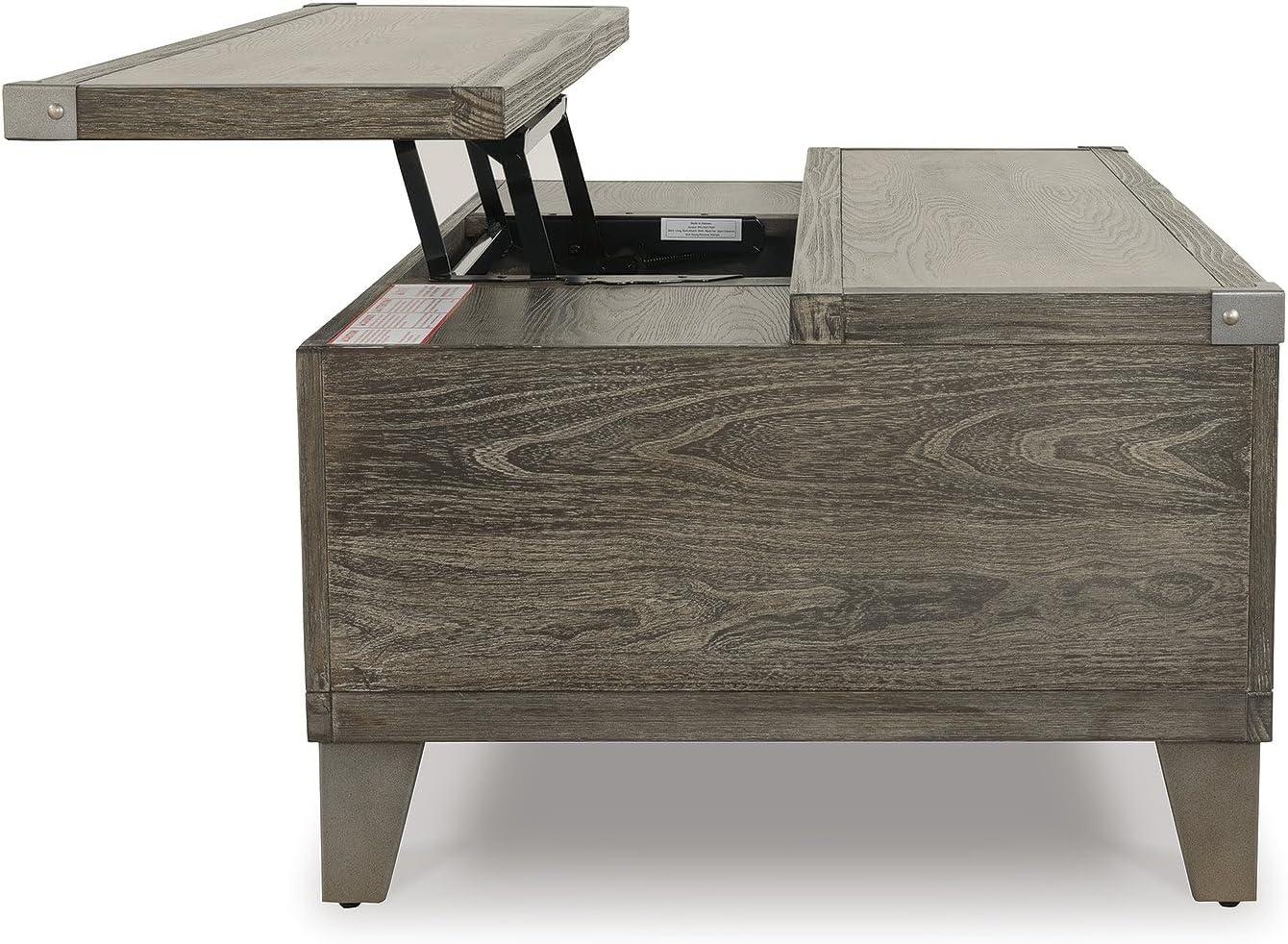 imageSignature Design by Ashley Todoe Industrial SpringLift Top Coffee Table 2 Storage Drawers Metal Legs Wood 5438quot W x 285quot D x 1825quot H Dark Gray ampamp Weathered Pine FinishRustic Brown