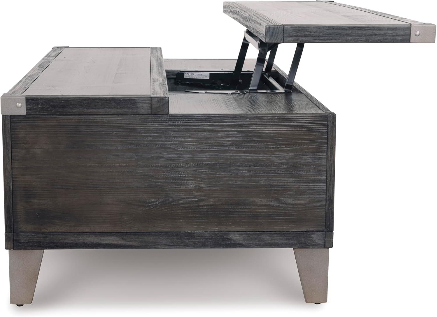 imageSignature Design by Ashley Todoe Industrial SpringLift Top Coffee Table 2 Storage Drawers Metal Legs Wood 5438quot W x 285quot D x 1825quot H Dark Gray ampamp Weathered Pine FinishDark Gray
