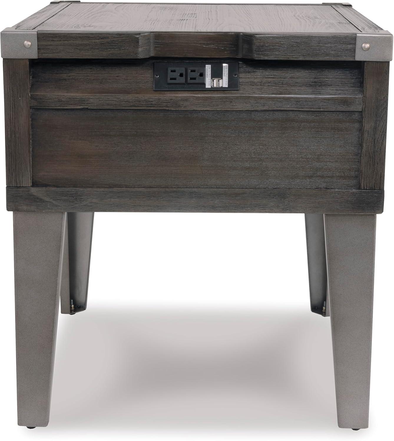 imageSignature Design by Ashley Todoe Industrial SpringLift Top Coffee Table 2 Storage Drawers Metal Legs Wood 5438quot W x 285quot D x 1825quot H Dark Gray ampamp Weathered Pine FinishDark Gray