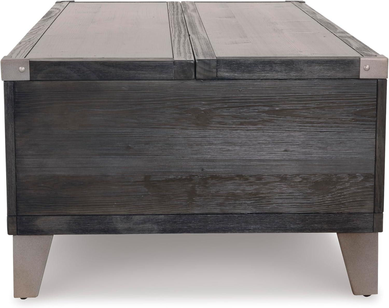 imageSignature Design by Ashley Todoe Industrial SpringLift Top Coffee Table 2 Storage Drawers Metal Legs Wood 5438quot W x 285quot D x 1825quot H Dark Gray ampamp Weathered Pine FinishDark Gray