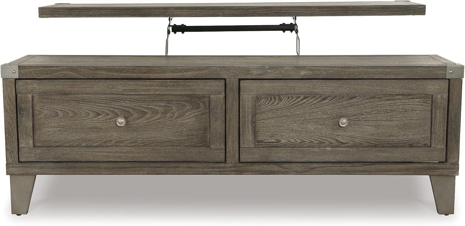 imageSignature Design by Ashley Todoe Industrial SpringLift Top Coffee Table 2 Storage Drawers Metal Legs Wood 5438quot W x 285quot D x 1825quot H Dark Gray ampamp Weathered Pine FinishRustic Brown