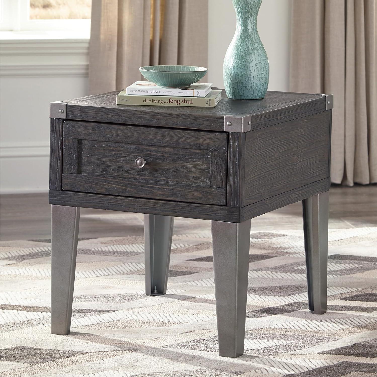 imageSignature Design by Ashley Todoe Industrial SpringLift Top Coffee Table 2 Storage Drawers Metal Legs Wood 5438quot W x 285quot D x 1825quot H Dark Gray ampamp Weathered Pine FinishDark Gray