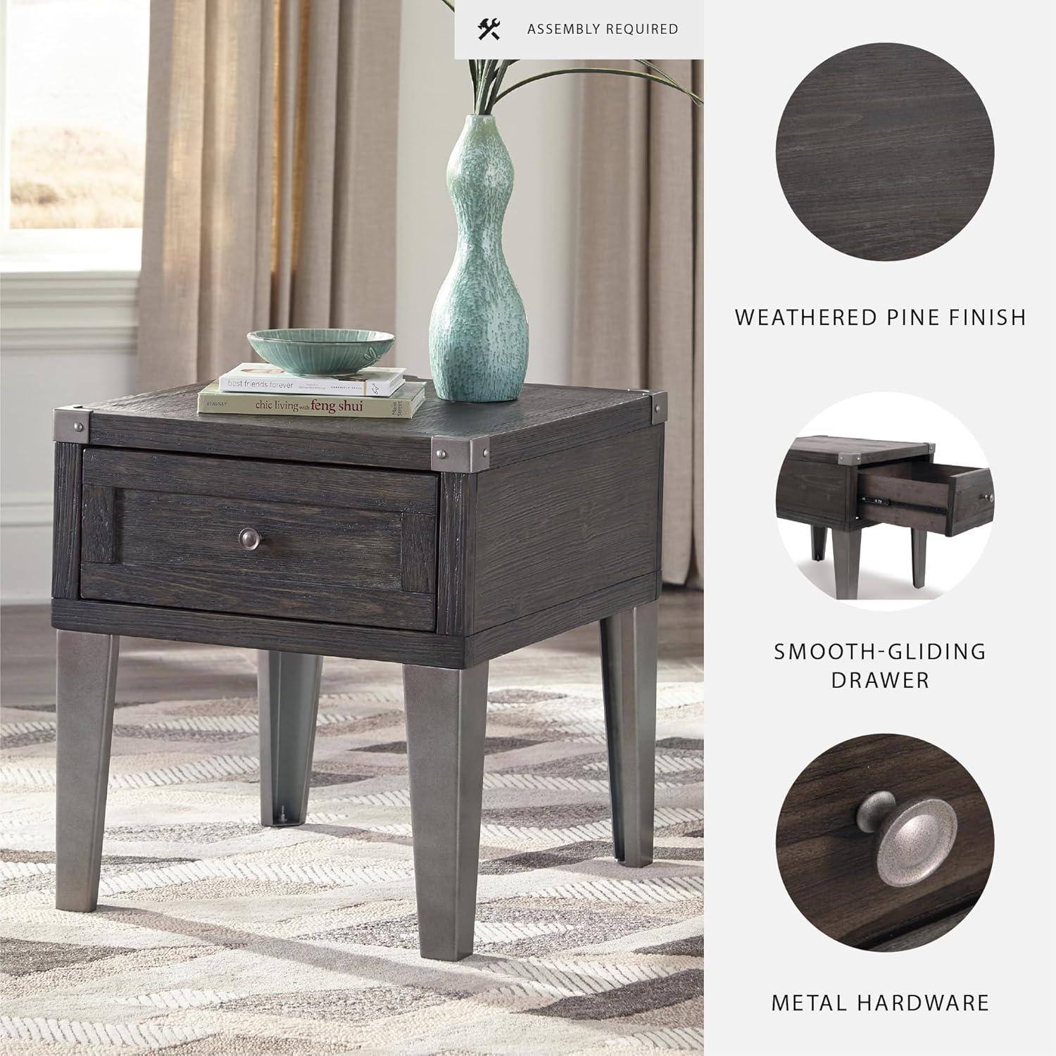 imageSignature Design by Ashley Todoe Industrial SpringLift Top Coffee Table 2 Storage Drawers Metal Legs Wood 5438quot W x 285quot D x 1825quot H Dark Gray ampamp Weathered Pine FinishDark Gray