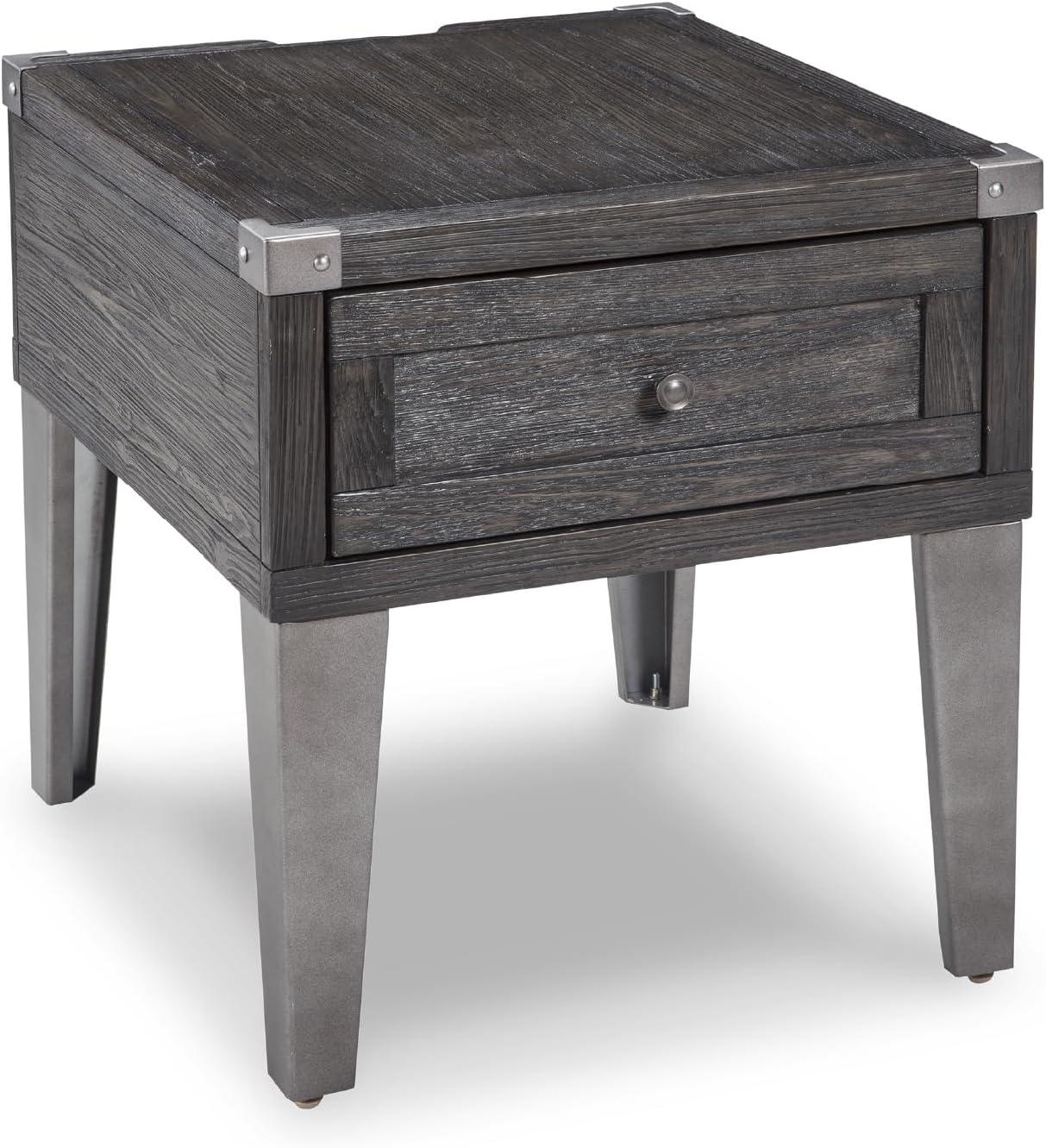 imageSignature Design by Ashley Todoe Industrial SpringLift Top Coffee Table 2 Storage Drawers Metal Legs Wood 5438quot W x 285quot D x 1825quot H Dark Gray ampamp Weathered Pine FinishDark Gray