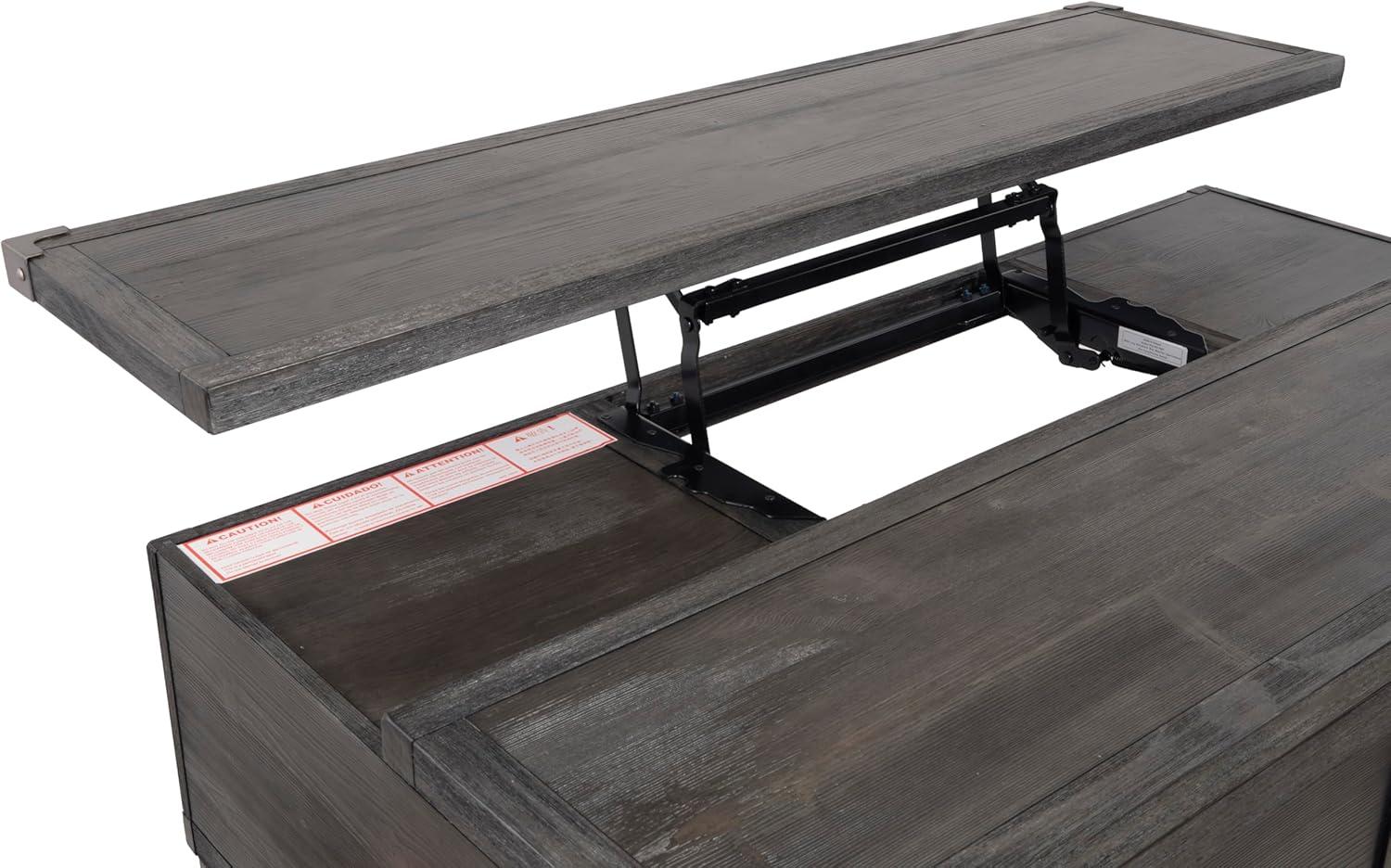 imageSignature Design by Ashley Todoe Industrial SpringLift Top Coffee Table 2 Storage Drawers Metal Legs Wood 5438quot W x 285quot D x 1825quot H Dark Gray ampamp Weathered Pine FinishDark Gray