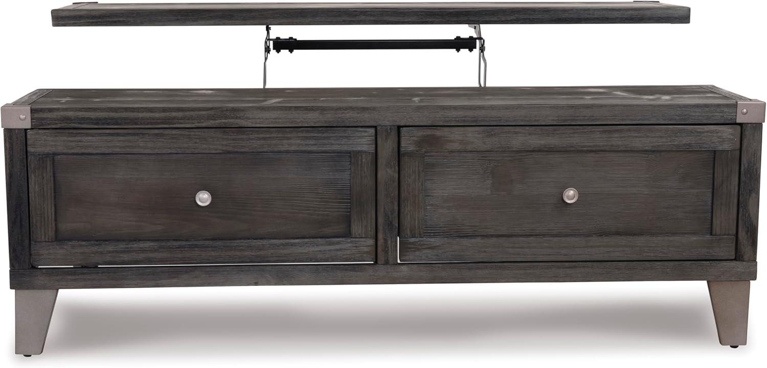 imageSignature Design by Ashley Todoe Industrial SpringLift Top Coffee Table 2 Storage Drawers Metal Legs Wood 5438quot W x 285quot D x 1825quot H Dark Gray ampamp Weathered Pine FinishDark Gray