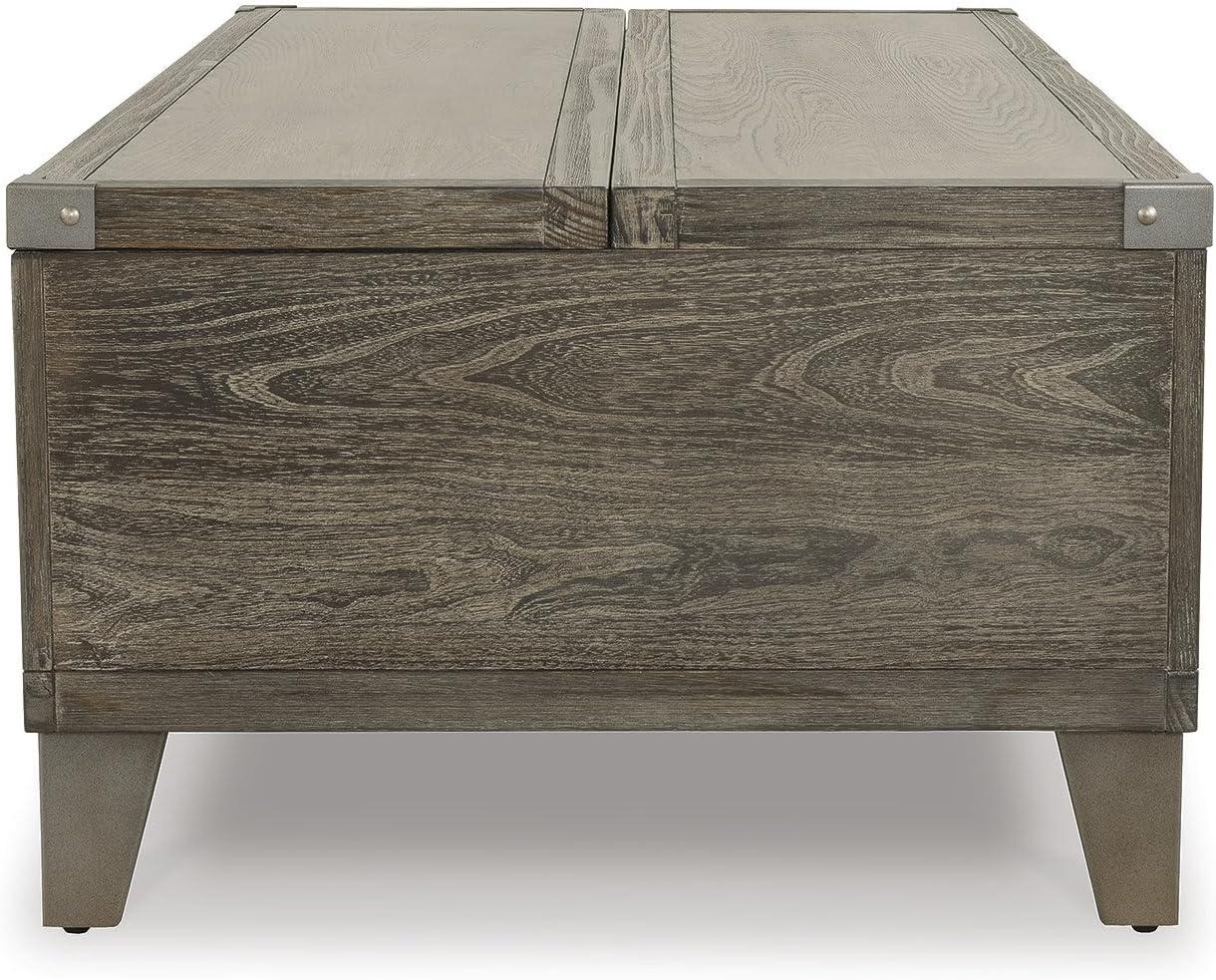 imageSignature Design by Ashley Todoe Industrial SpringLift Top Coffee Table 2 Storage Drawers Metal Legs Wood 5438quot W x 285quot D x 1825quot H Dark Gray ampamp Weathered Pine FinishRustic Brown