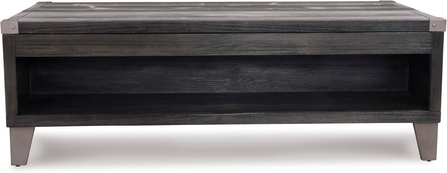 imageSignature Design by Ashley Todoe Industrial SpringLift Top Coffee Table 2 Storage Drawers Metal Legs Wood 5438quot W x 285quot D x 1825quot H Dark Gray ampamp Weathered Pine FinishDark Gray