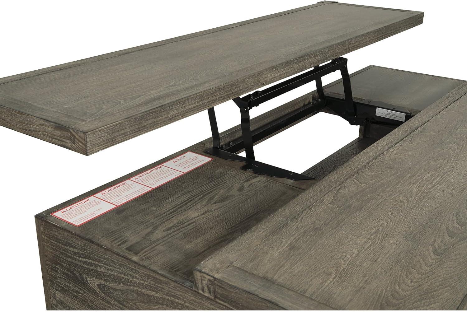 imageSignature Design by Ashley Todoe Industrial SpringLift Top Coffee Table 2 Storage Drawers Metal Legs Wood 5438quot W x 285quot D x 1825quot H Dark Gray ampamp Weathered Pine FinishRustic Brown