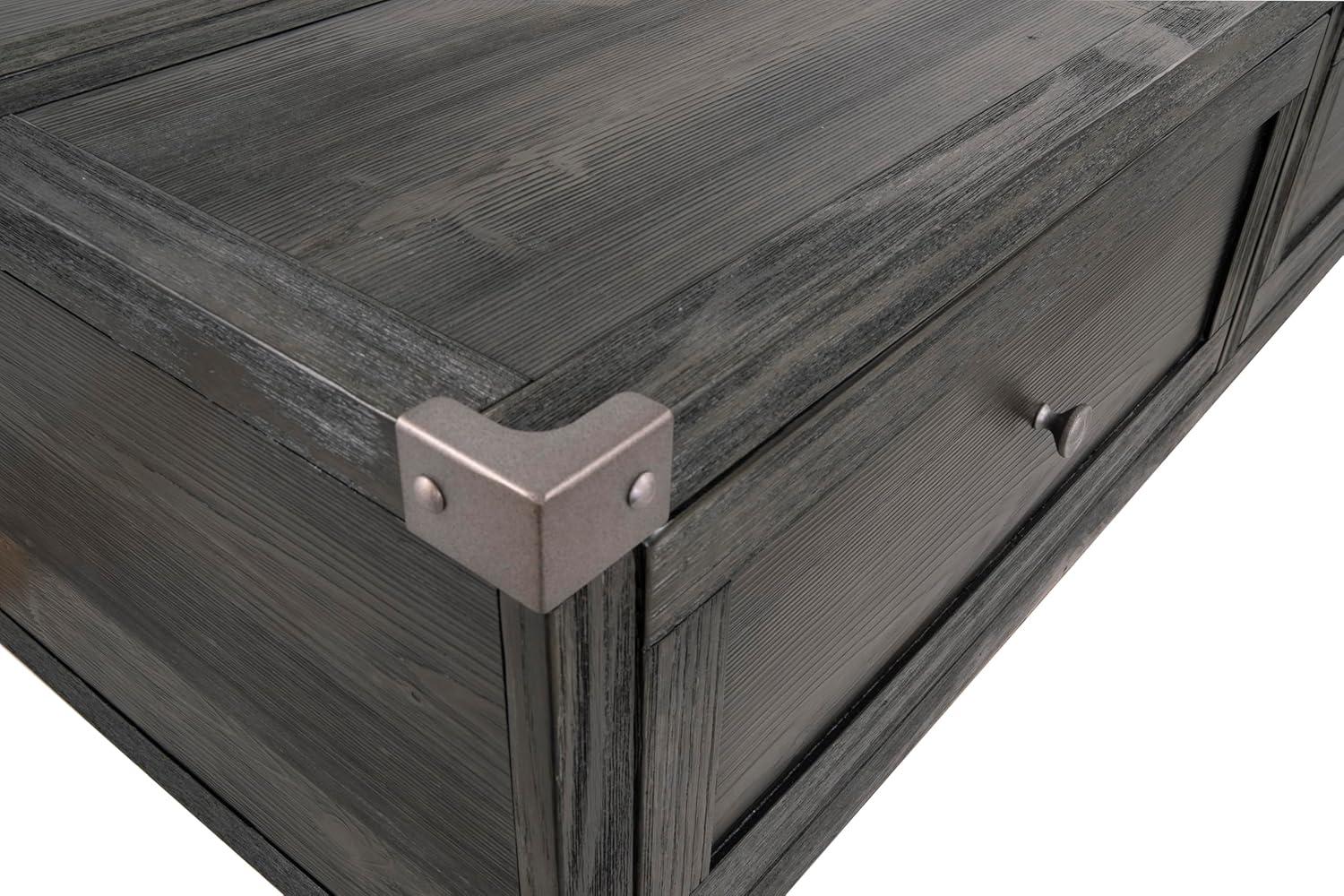 imageSignature Design by Ashley Todoe Industrial SpringLift Top Coffee Table 2 Storage Drawers Metal Legs Wood 5438quot W x 285quot D x 1825quot H Dark Gray ampamp Weathered Pine FinishDark Gray
