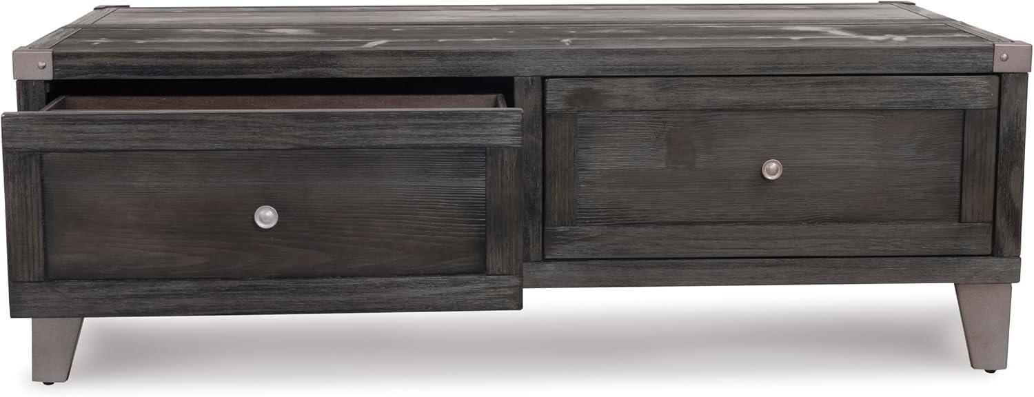 imageSignature Design by Ashley Todoe Industrial SpringLift Top Coffee Table 2 Storage Drawers Metal Legs Wood 5438quot W x 285quot D x 1825quot H Dark Gray ampamp Weathered Pine FinishDark Gray