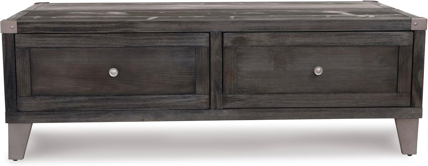 imageSignature Design by Ashley Todoe Industrial SpringLift Top Coffee Table 2 Storage Drawers Metal Legs Wood 5438quot W x 285quot D x 1825quot H Dark Gray ampamp Weathered Pine FinishDark Gray