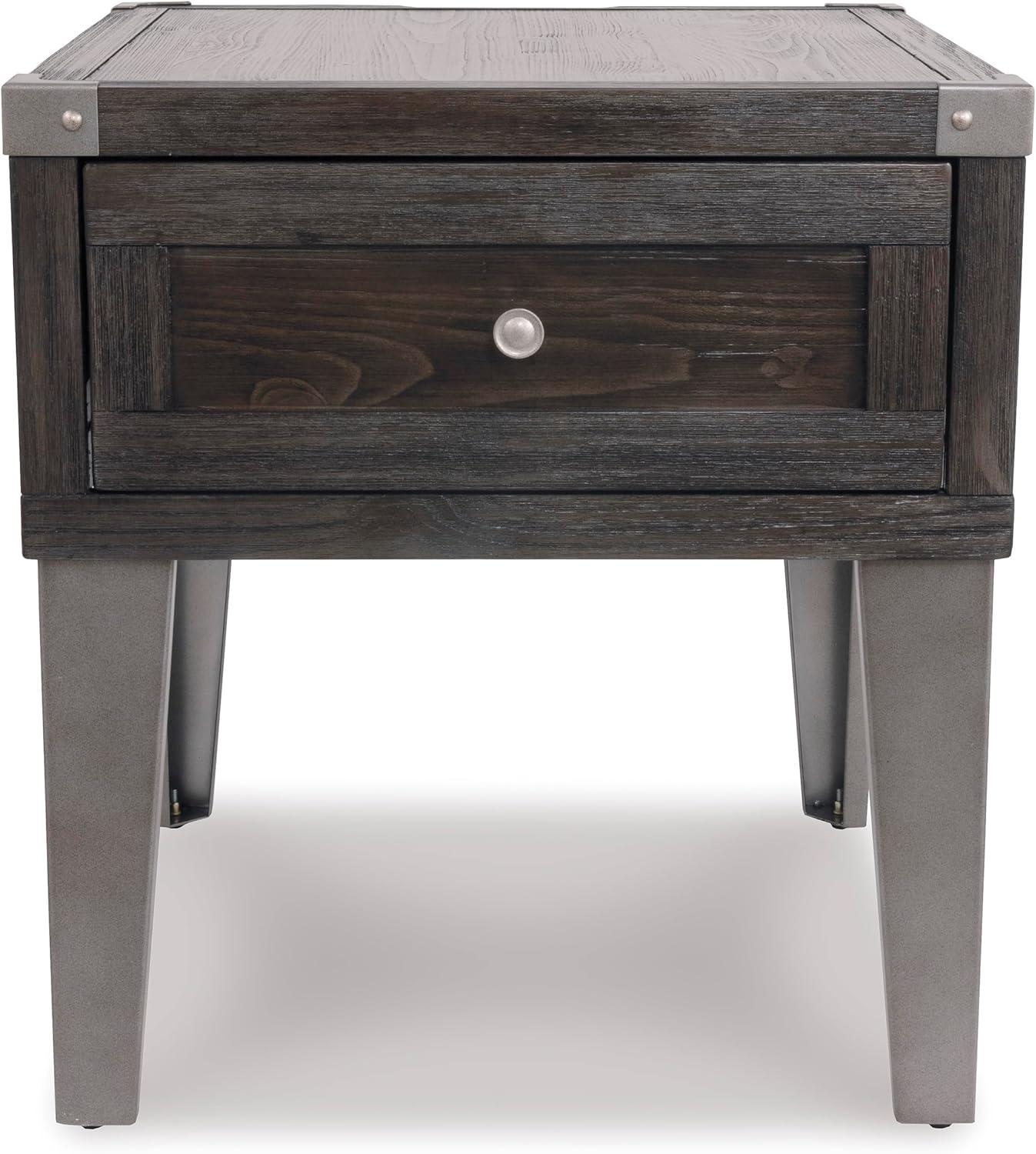 imageSignature Design by Ashley Todoe Industrial SpringLift Top Coffee Table 2 Storage Drawers Metal Legs Wood 5438quot W x 285quot D x 1825quot H Dark Gray ampamp Weathered Pine FinishDark Gray