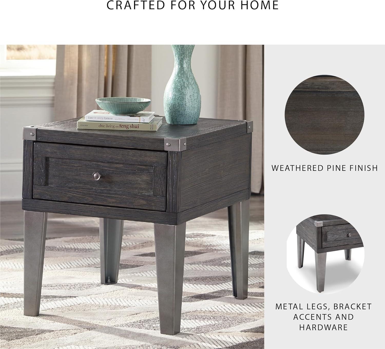 imageSignature Design by Ashley Todoe Industrial SpringLift Top Coffee Table 2 Storage Drawers Metal Legs Wood 5438quot W x 285quot D x 1825quot H Dark Gray ampamp Weathered Pine FinishDark Gray