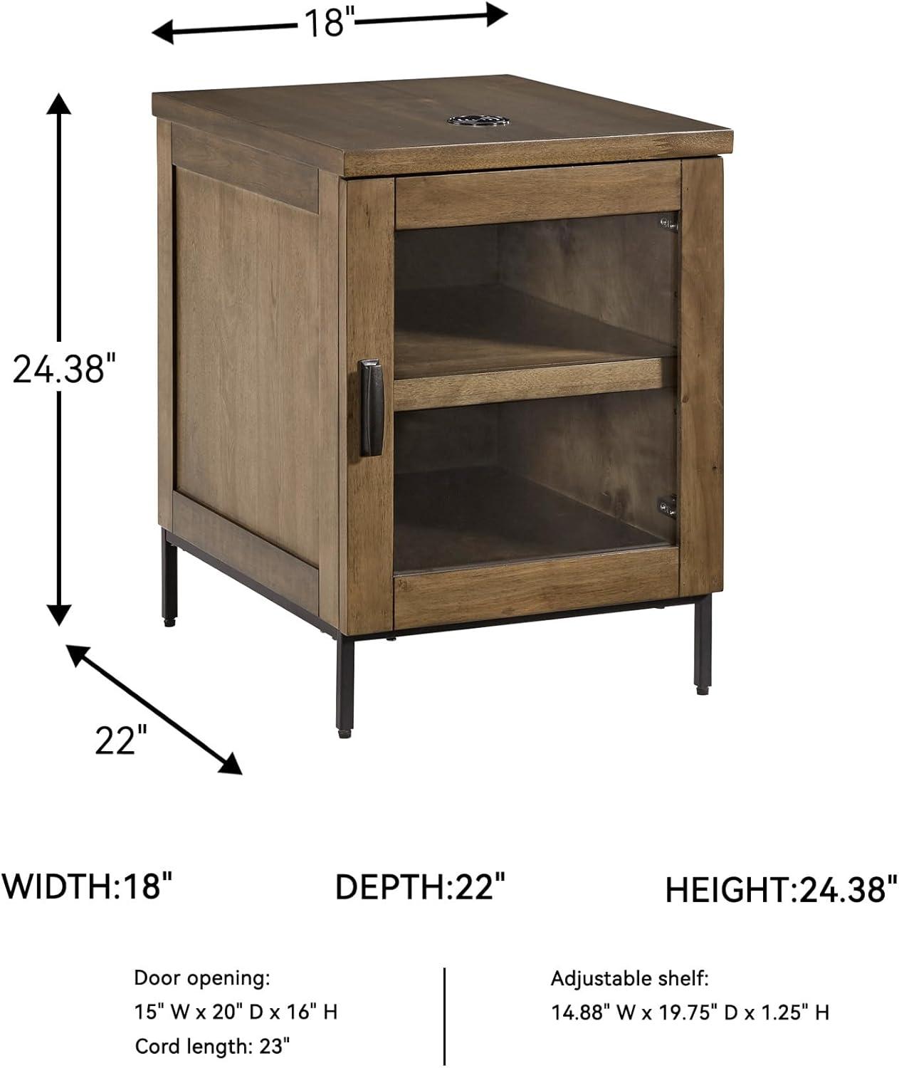 imageSignature Design by Ashley Torlanta Contemporary Chairside End Table with 1 Door 1 Shelf and Wireless Charging Light Brown ampamp Black