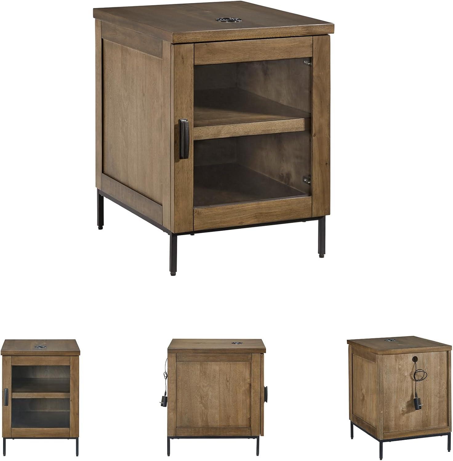 imageSignature Design by Ashley Torlanta Contemporary Chairside End Table with 1 Door 1 Shelf and Wireless Charging Light Brown ampamp Black