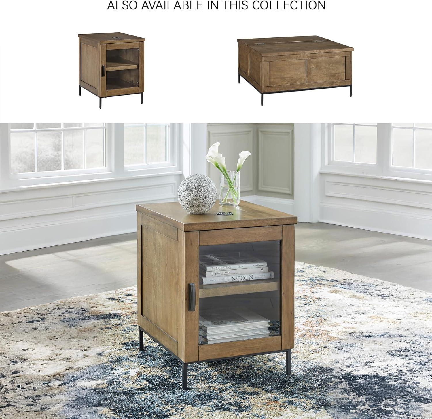 imageSignature Design by Ashley Torlanta Contemporary Chairside End Table with 1 Door 1 Shelf and Wireless Charging Light Brown ampamp Black