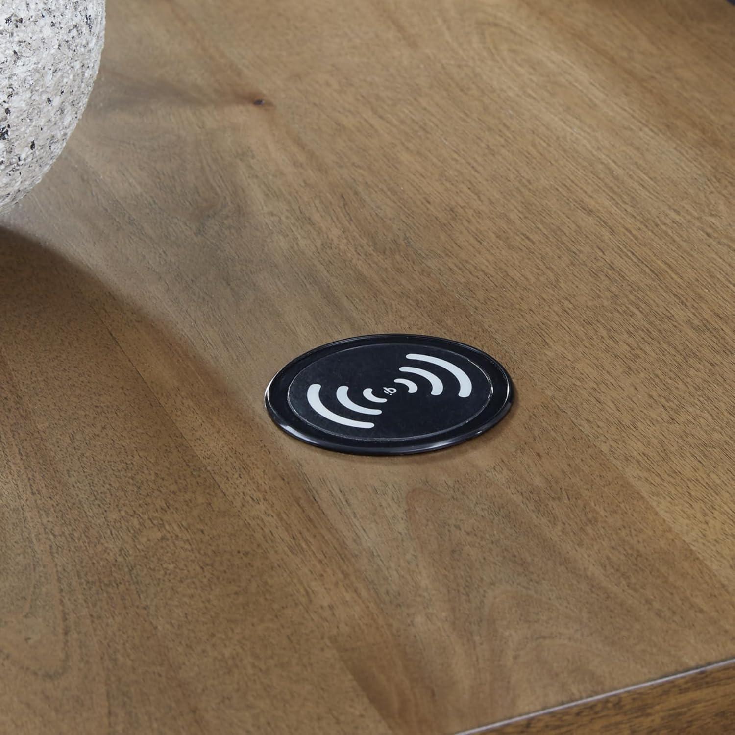 imageSignature Design by Ashley Torlanta Contemporary Chairside End Table with 1 Door 1 Shelf and Wireless Charging Light Brown ampamp Black