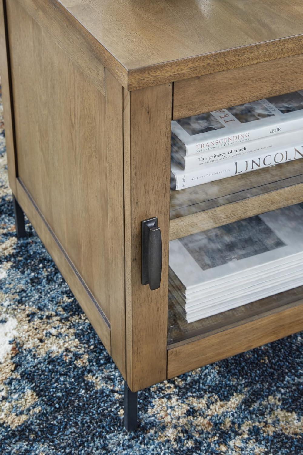 imageSignature Design by Ashley Torlanta Contemporary Chairside End Table with 1 Door 1 Shelf and Wireless Charging Light Brown ampamp Black