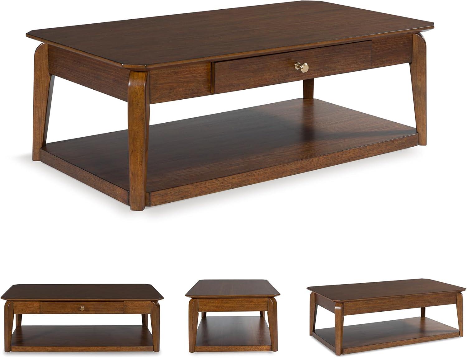 imageSignature Design by Ashley Trenmour MidCentury Modern Coffee Table with 1 Drawer Lower Open Shelf and Casters Light Brown