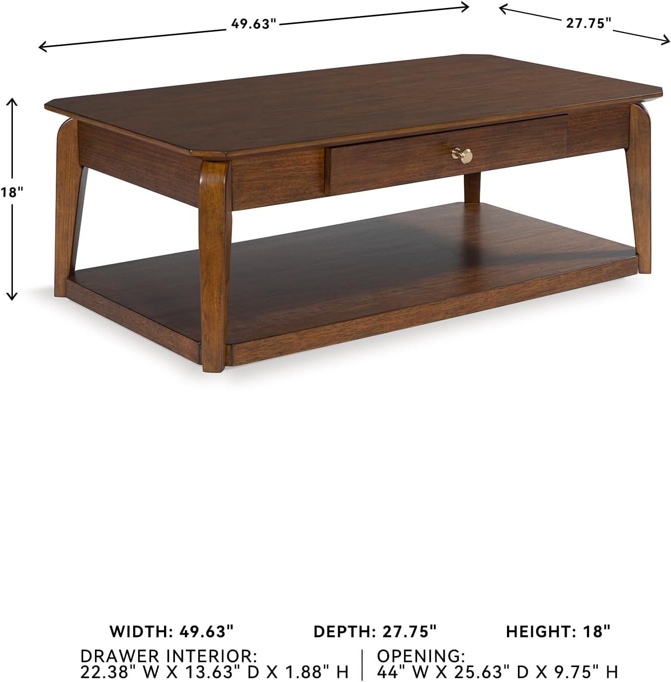 imageSignature Design by Ashley Trenmour MidCentury Modern Coffee Table with 1 Drawer Lower Open Shelf and Casters Light Brown