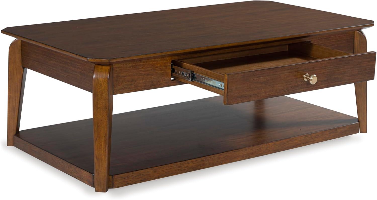 imageSignature Design by Ashley Trenmour MidCentury Modern Coffee Table with 1 Drawer Lower Open Shelf and Casters Light Brown