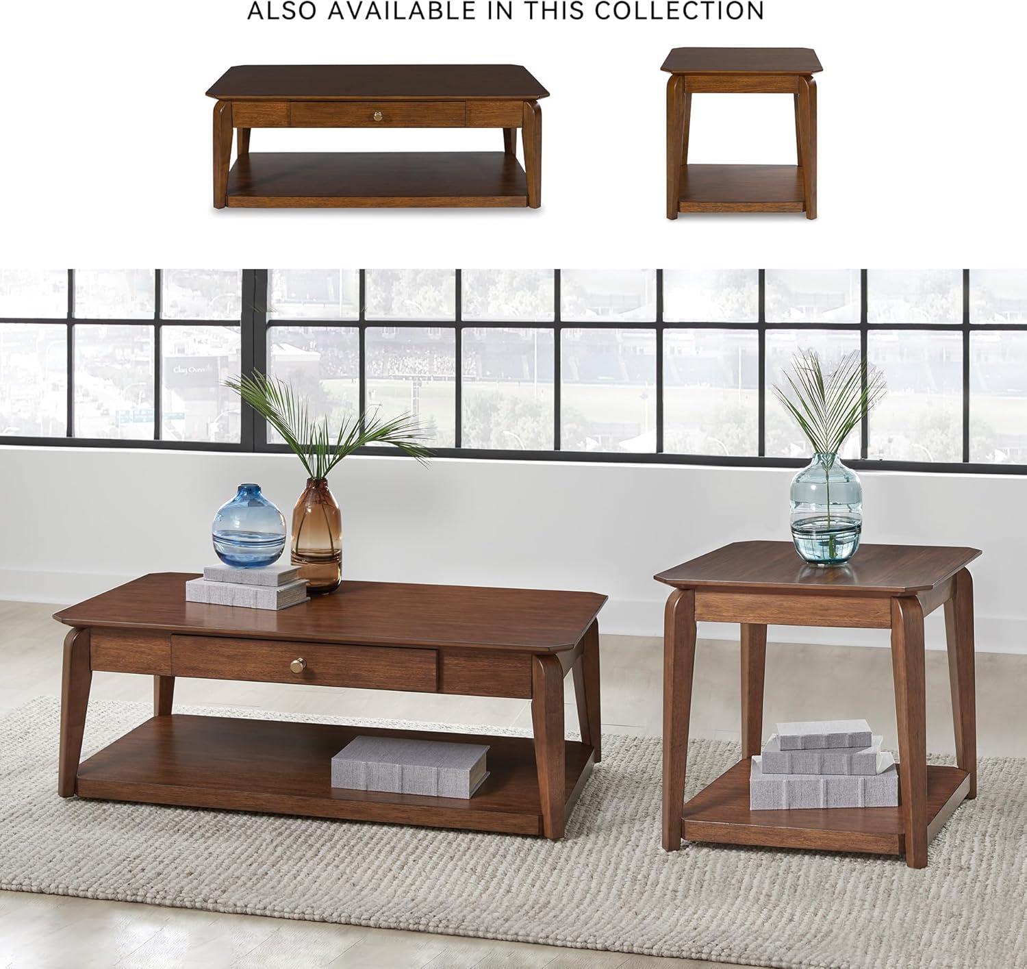 imageSignature Design by Ashley Trenmour MidCentury Modern Coffee Table with 1 Drawer Lower Open Shelf and Casters Light Brown