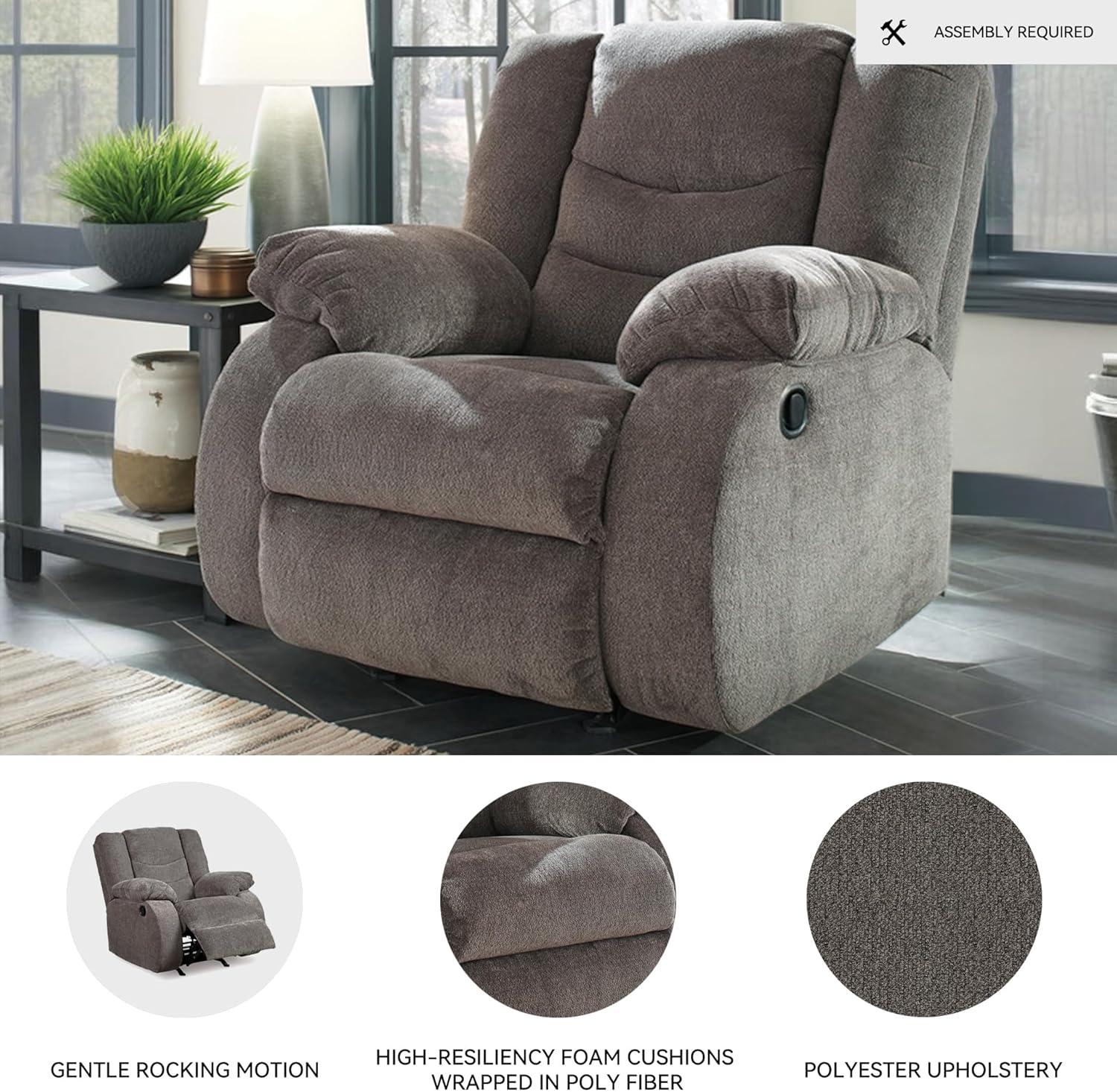 imageSignature Design by Ashley Tulen Modern Manual Pull Tab Reclining Loveseat Dark GrayDark Gray