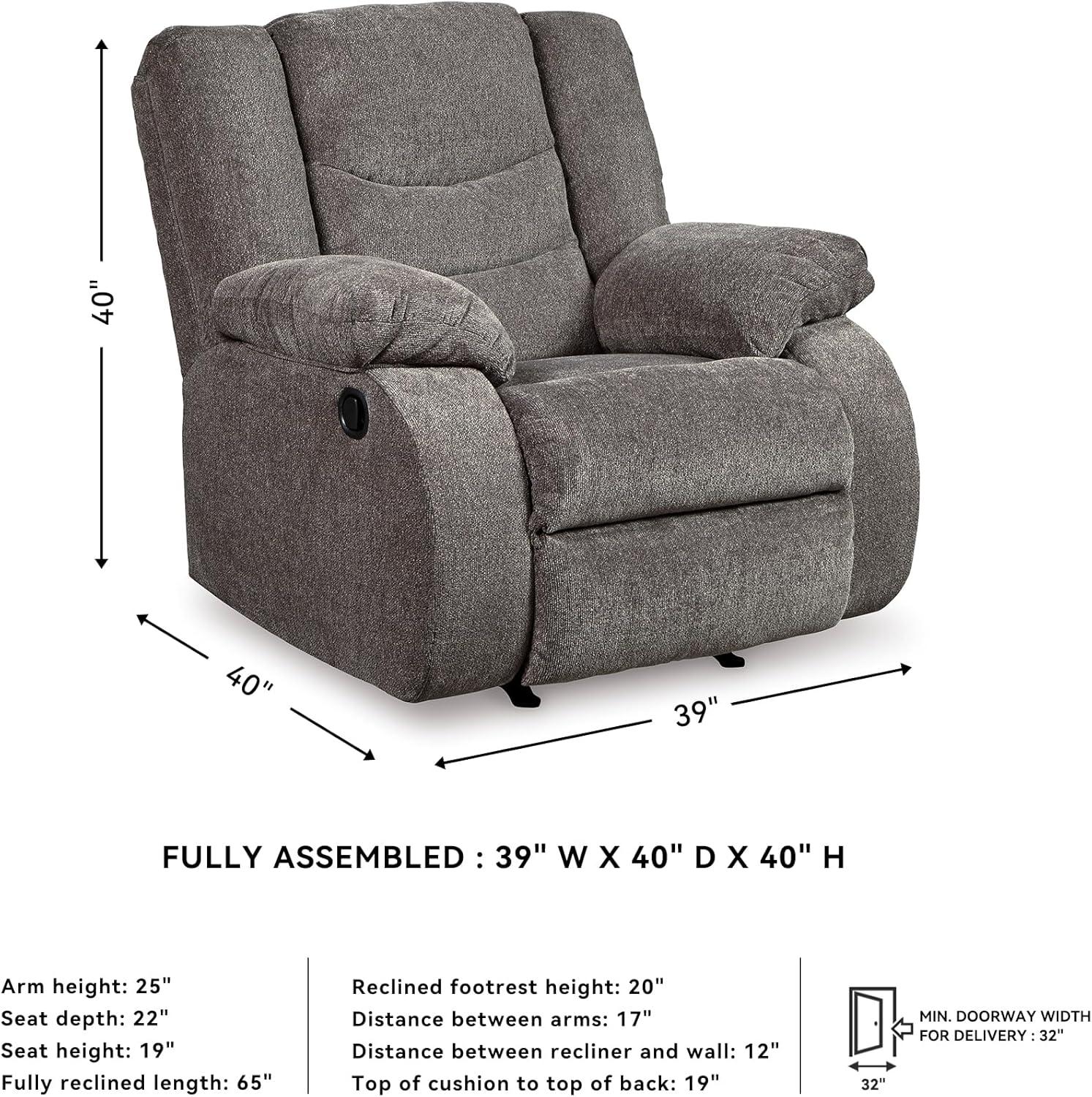 imageSignature Design by Ashley Tulen Modern Manual Pull Tab Reclining Loveseat Dark GrayDark Gray