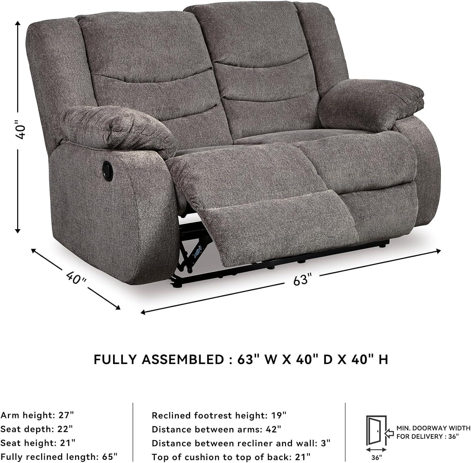imageSignature Design by Ashley Tulen Modern Manual Pull Tab Reclining Loveseat Dark GrayDark Gray