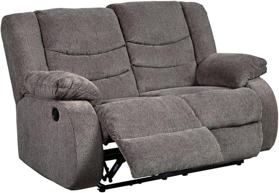 imageSignature Design by Ashley Tulen Modern Manual Pull Tab Reclining Loveseat Dark GrayDark Gray