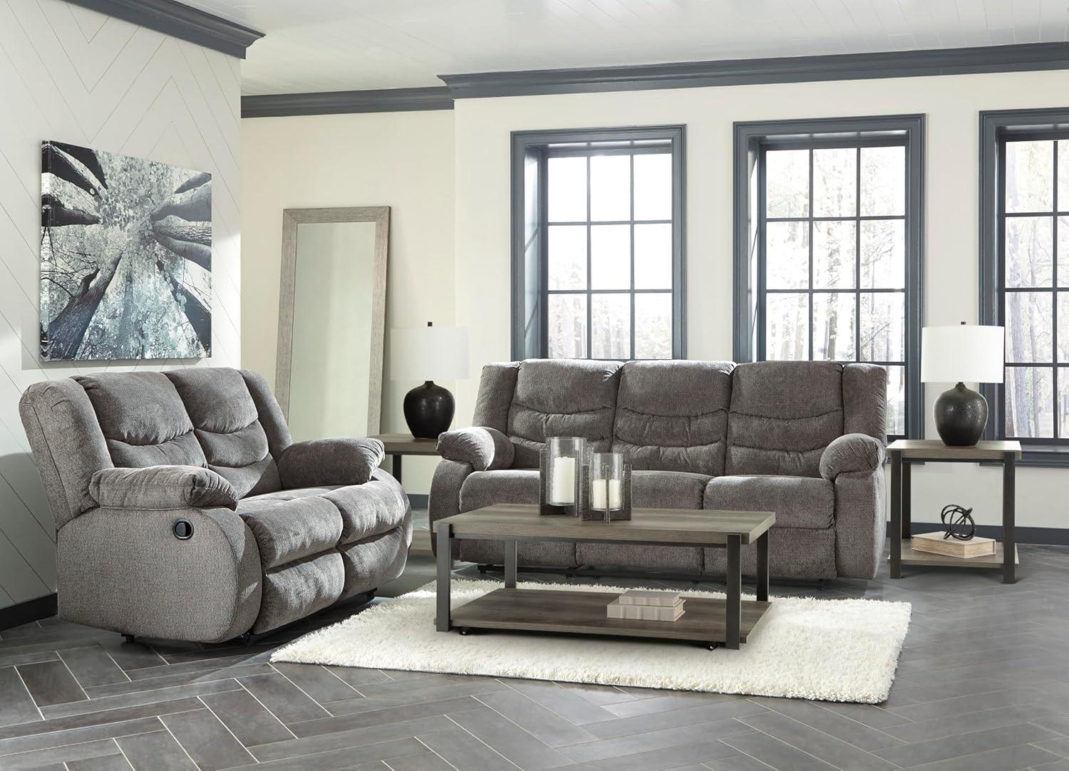 imageSignature Design by Ashley Tulen Modern Manual Pull Tab Reclining Loveseat Dark GrayDark Gray