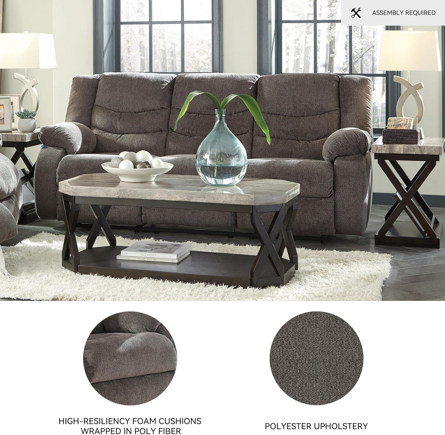 imageSignature Design by Ashley Tulen Modern Manual Pull Tab Reclining Loveseat Dark GrayDark Gray