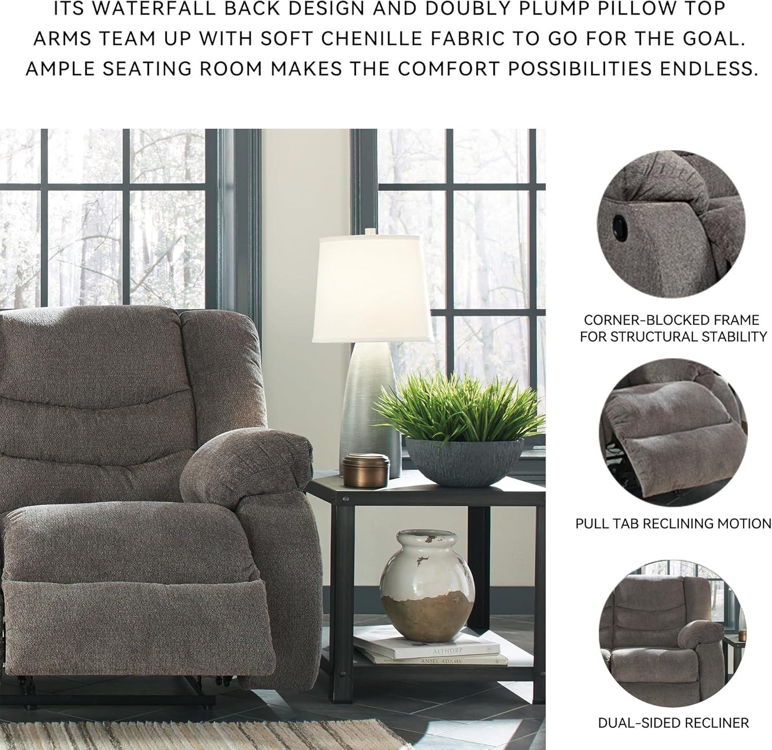 imageSignature Design by Ashley Tulen Modern Manual Pull Tab Reclining Loveseat Dark GrayDark Gray