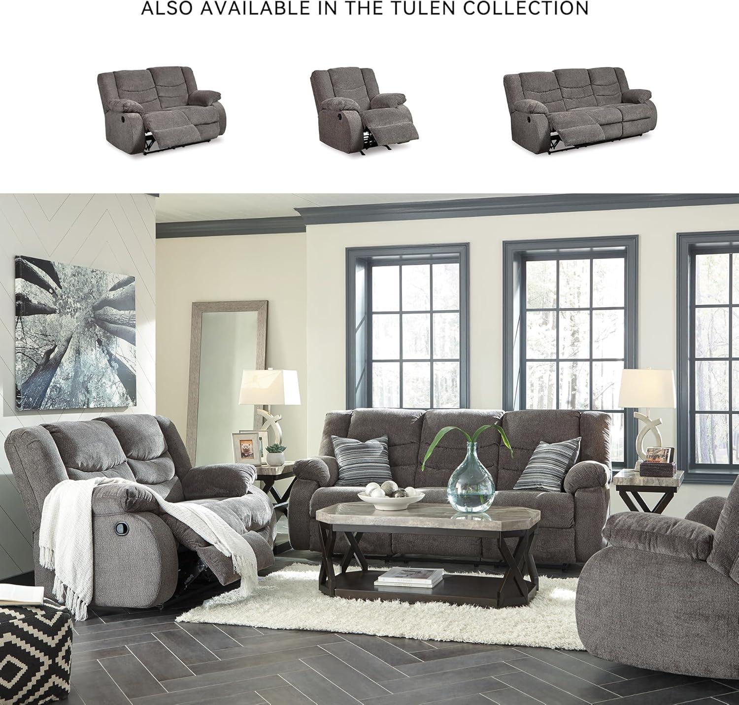 imageSignature Design by Ashley Tulen Modern Manual Pull Tab Reclining Loveseat Dark GrayDark Gray