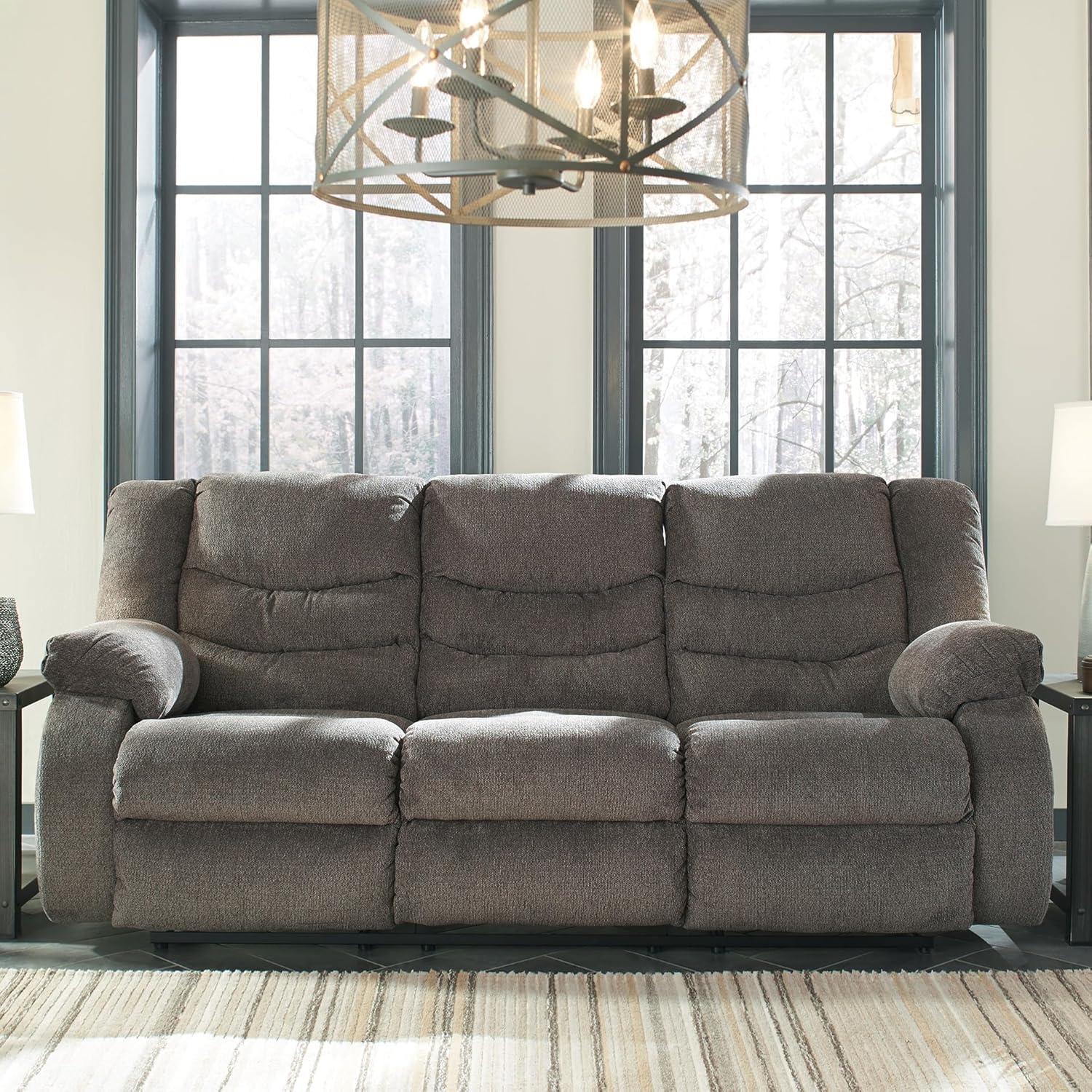 imageSignature Design by Ashley Tulen Modern Manual Pull Tab Reclining Loveseat Dark GrayDark Gray