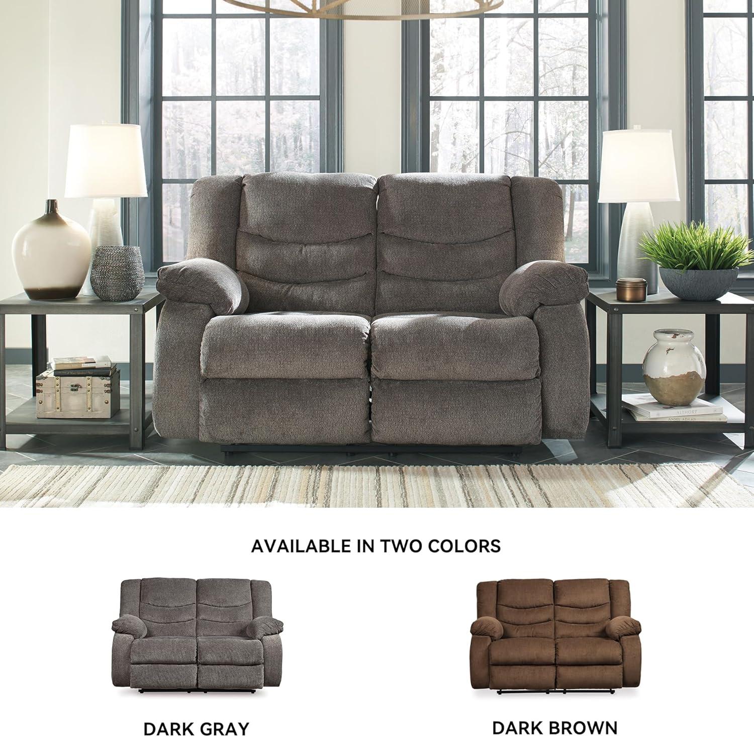 imageSignature Design by Ashley Tulen Modern Manual Pull Tab Reclining Loveseat Dark GrayDark Gray