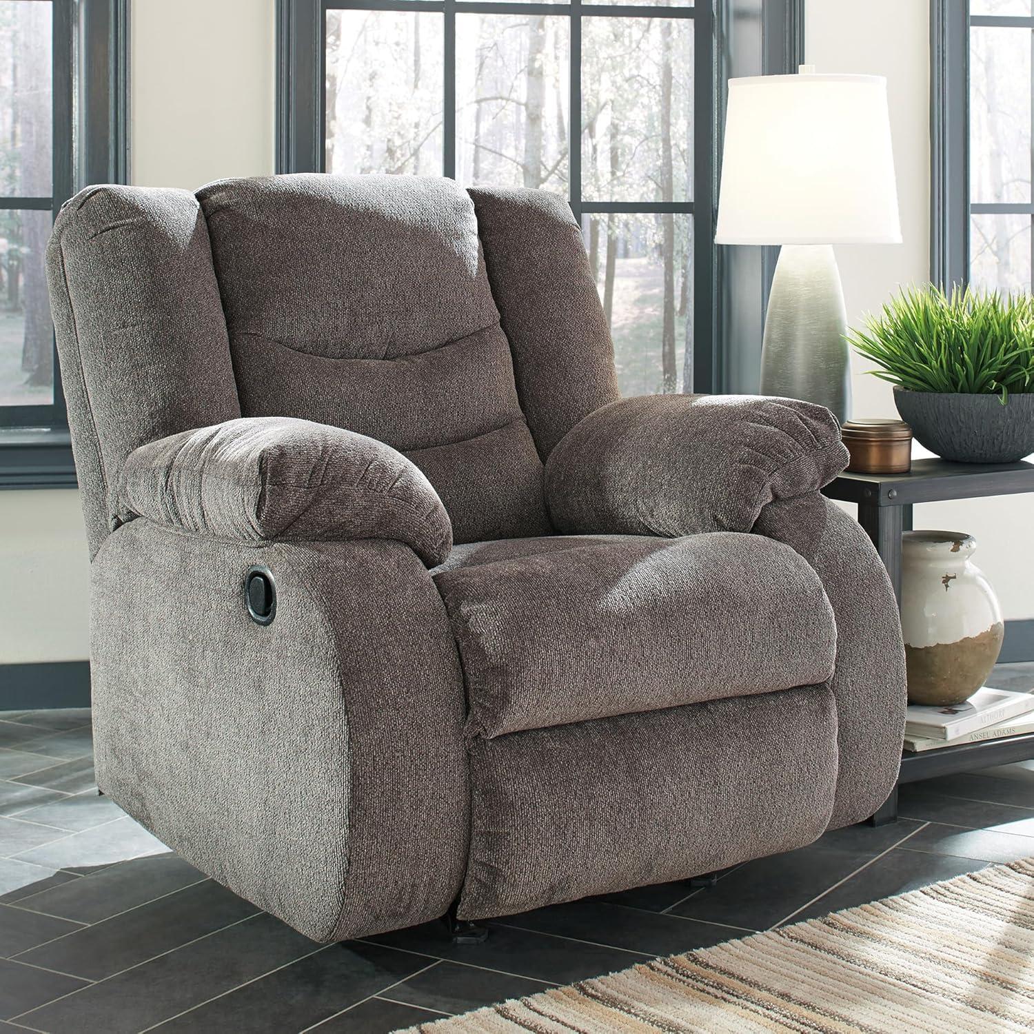 imageSignature Design by Ashley Tulen Modern Manual Pull Tab Reclining Loveseat Dark GrayDark Gray