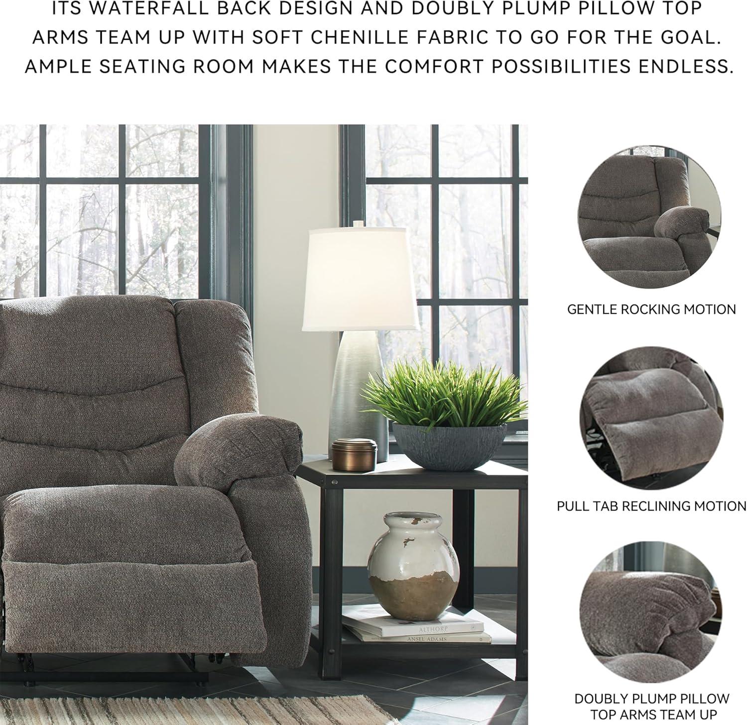 imageSignature Design by Ashley Tulen Modern Manual Pull Tab Reclining Loveseat Dark GrayDark Gray
