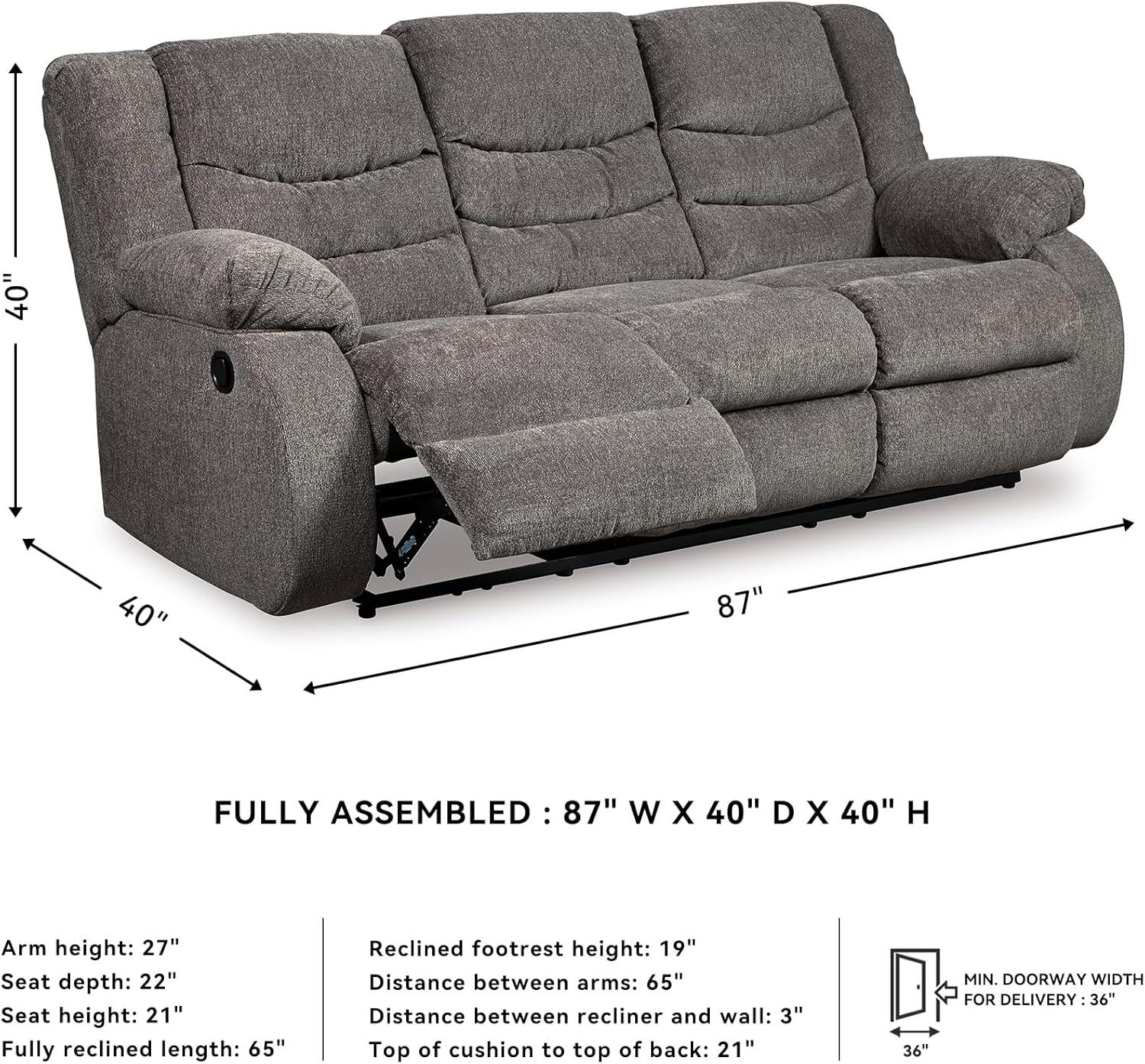 imageSignature Design by Ashley Tulen Modern Manual Pull Tab Reclining Loveseat Dark GrayDark Gray