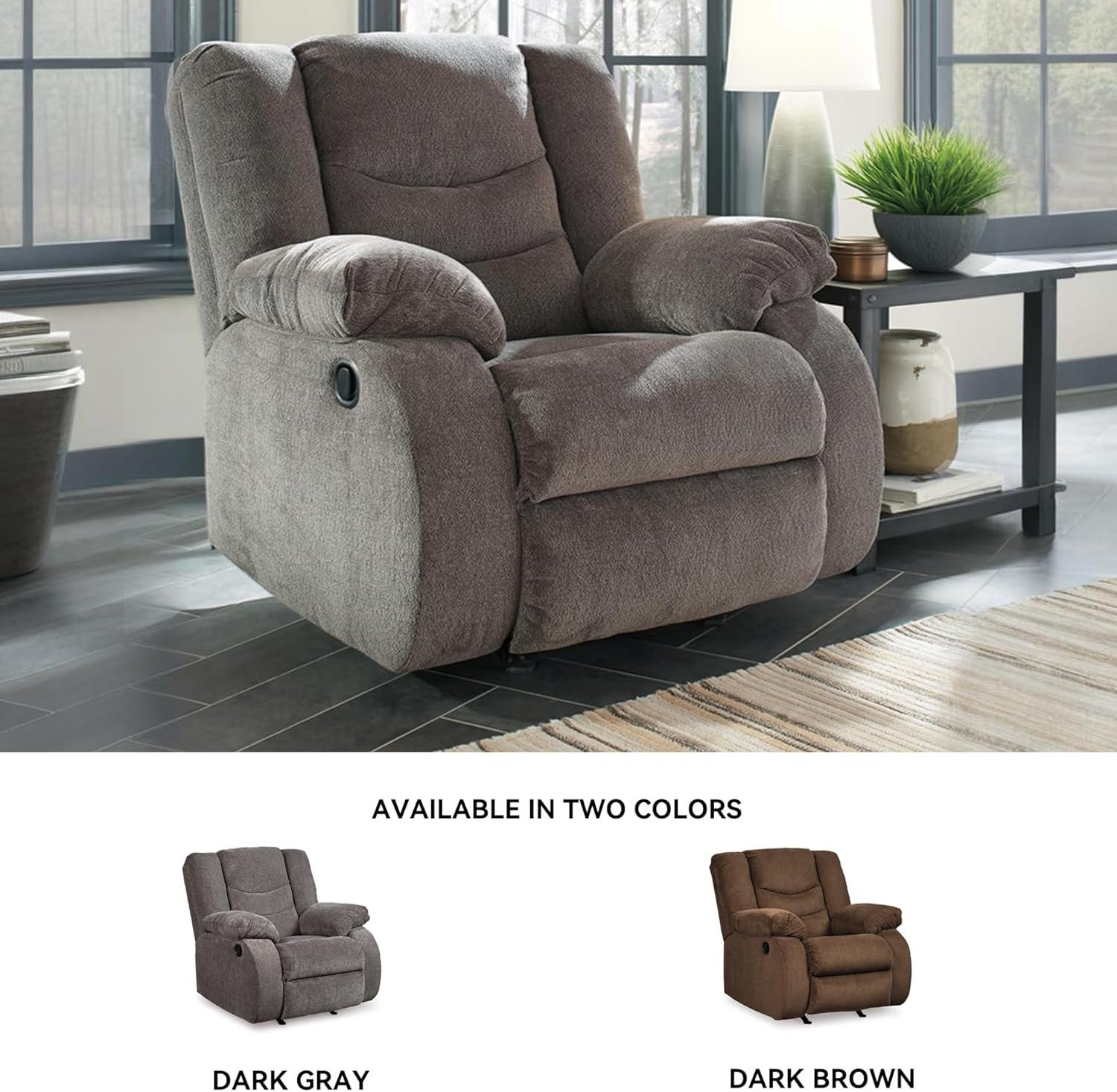 imageSignature Design by Ashley Tulen Modern Manual Pull Tab Reclining Loveseat Dark GrayDark Gray