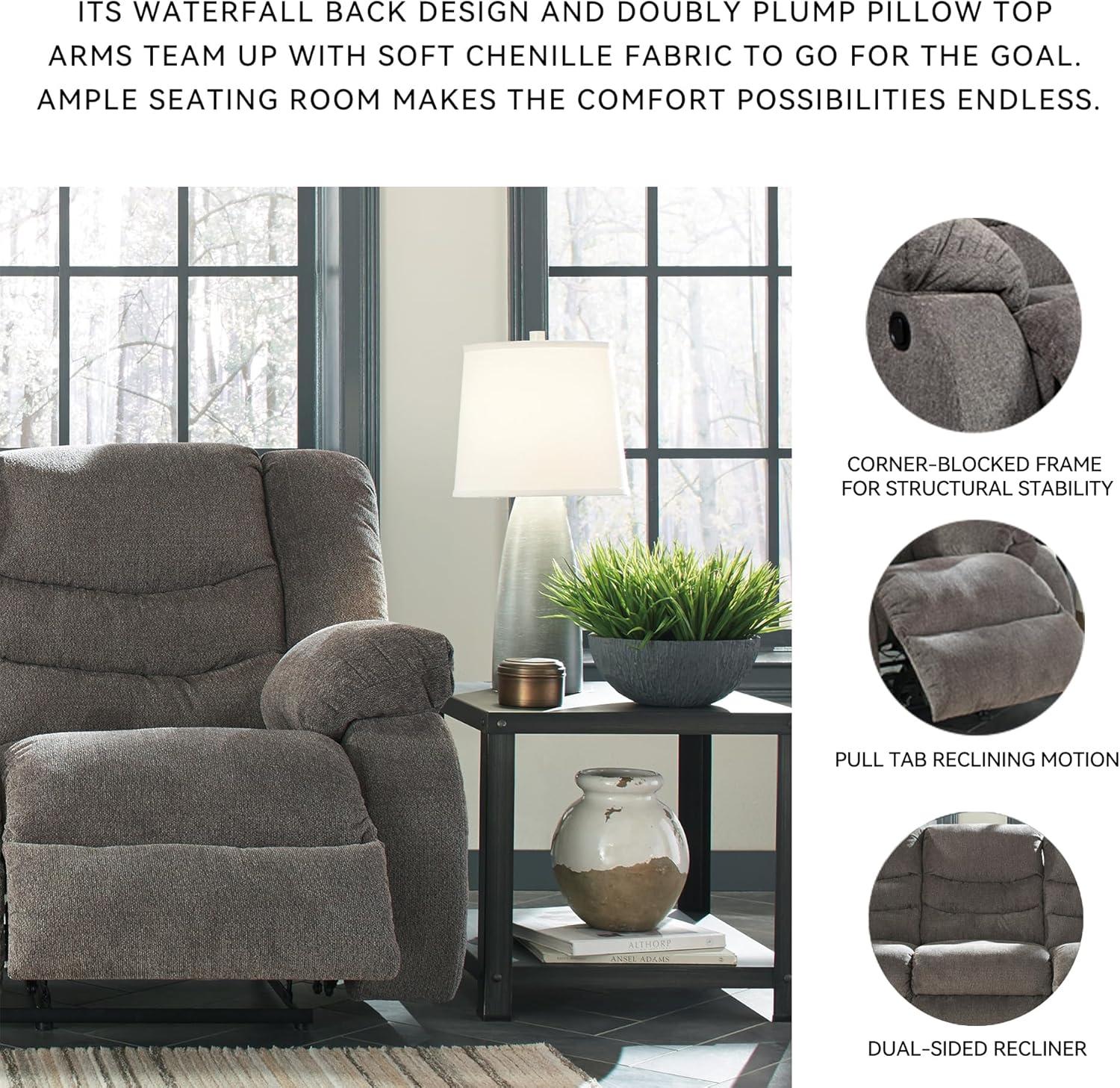 imageSignature Design by Ashley Tulen Modern Manual Pull Tab Reclining Loveseat Dark GrayDark Gray