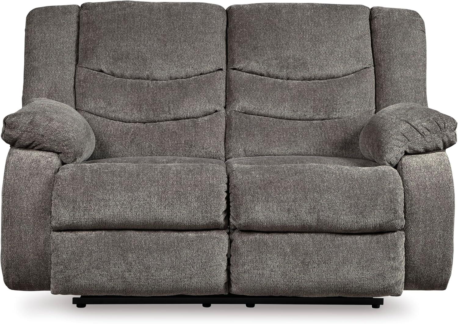imageSignature Design by Ashley Tulen Modern Manual Pull Tab Reclining Loveseat Dark GrayDark Gray
